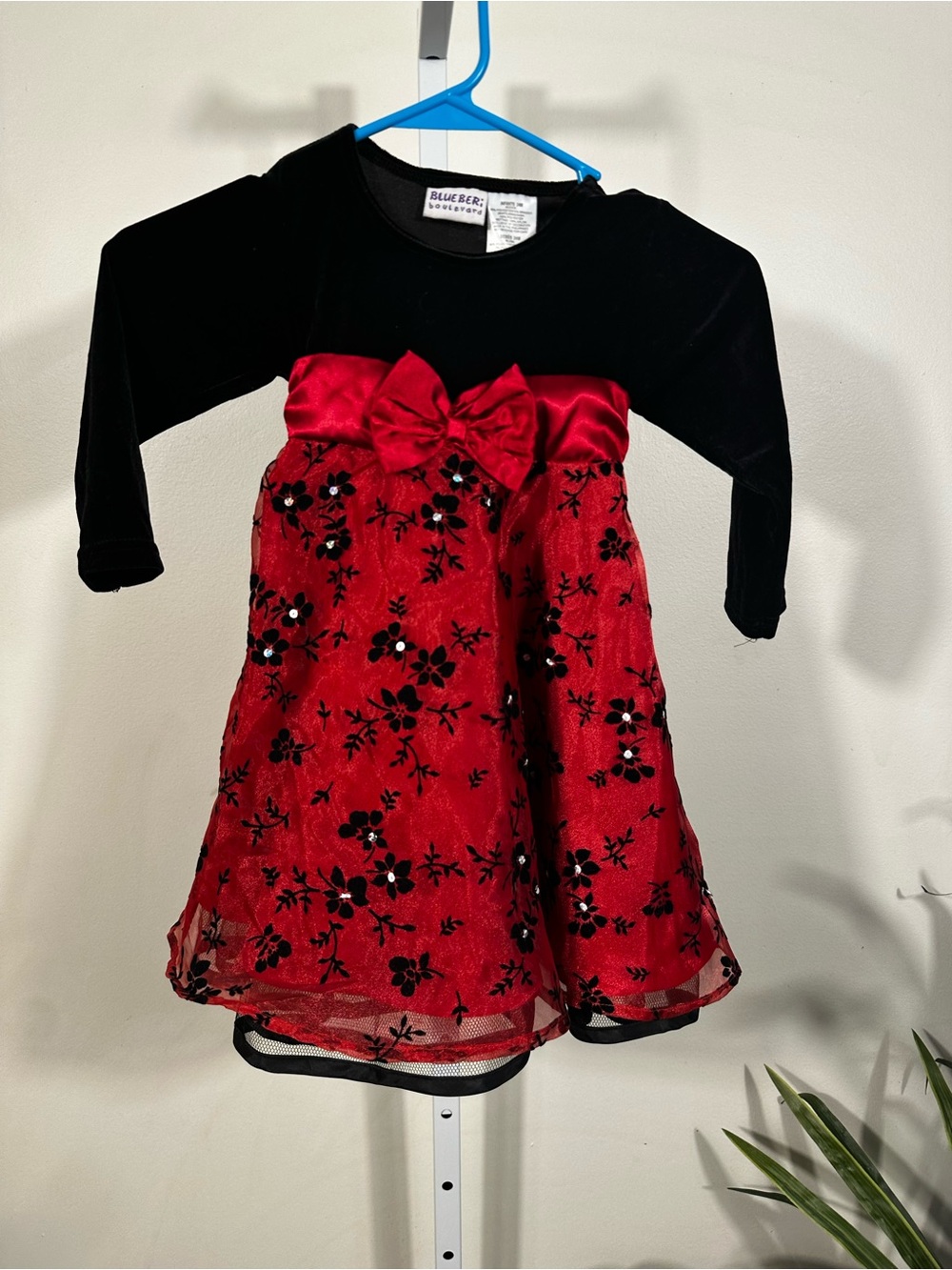 N11. Blueberi Boulevard Girls' Black & Red Floral Bow Party Dress